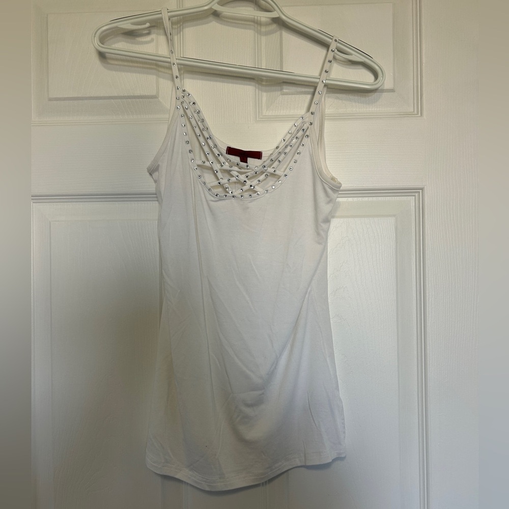 Rhinestoned cross cross cami tank top